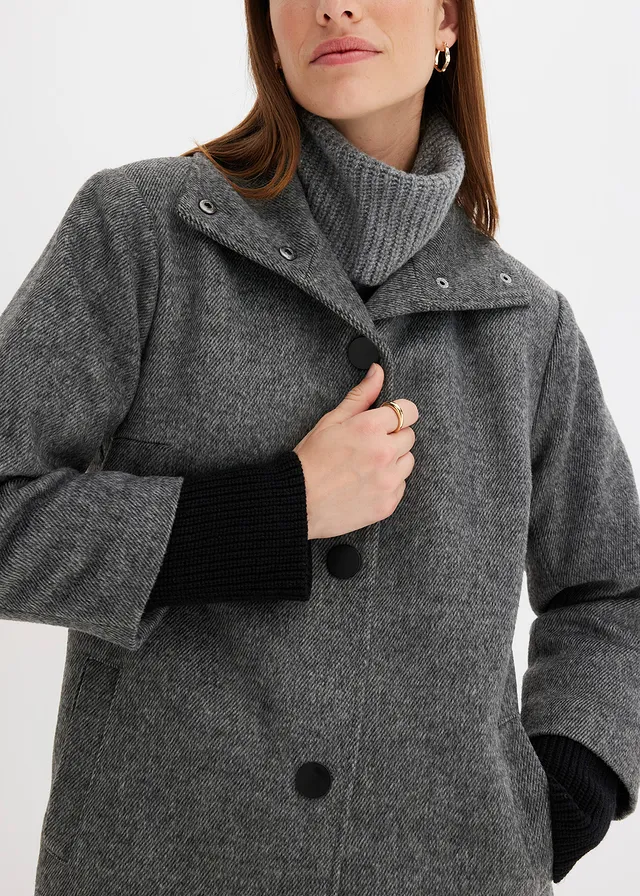 Korte coat in wollen look • zwart gemêleerd • product-page.page-title-suffix