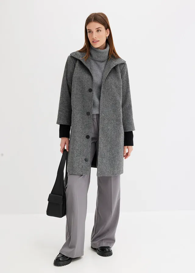 Korte coat in wollen look • zwart gemêleerd • product-page.page-title-suffix