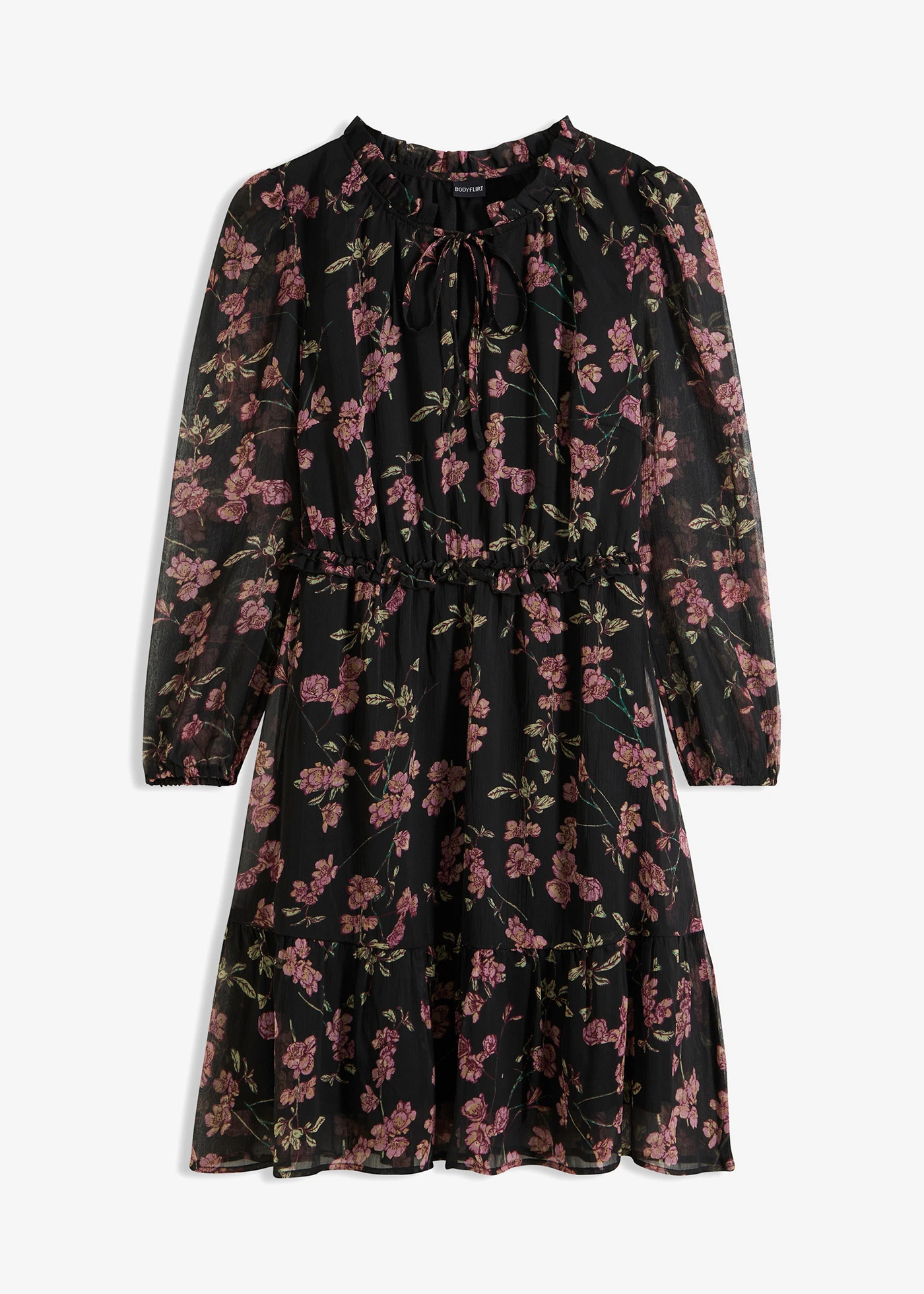Sifon ruha • fekete virágos • bonprix áruház