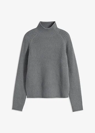 Pull en maille à col montant, Couleur: gris chiné