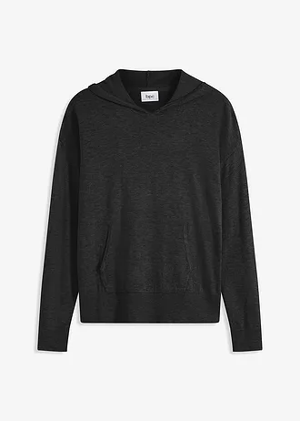 Gebreide hoodie met kangoeroezak van viscosemix, Kleur: antraciet gemêleerd