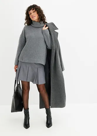Žebrovaný svetr s rolákovým límcem • šedý melír • bonprix obchod