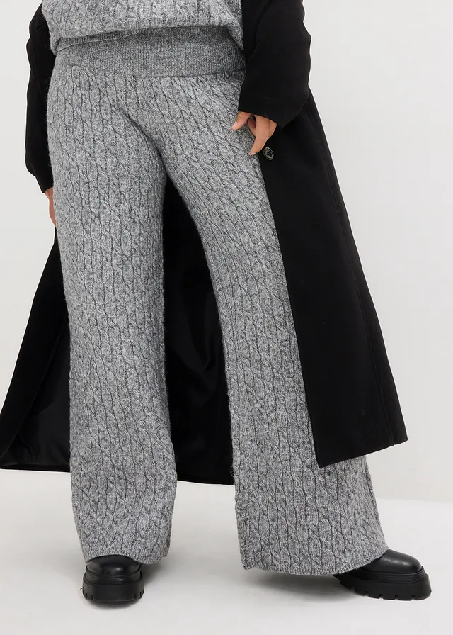 Pantalon en maille torsadée, Couleur: gris chiné