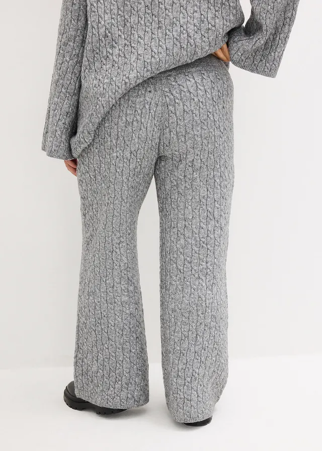Pantalon en maille torsadée, Couleur: gris chiné