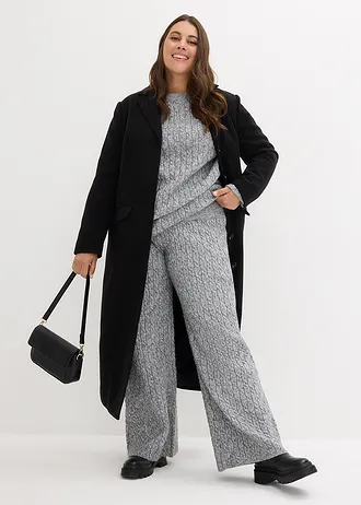 Pletené kalhoty s copánkovým vzorem, barva: šedý melír