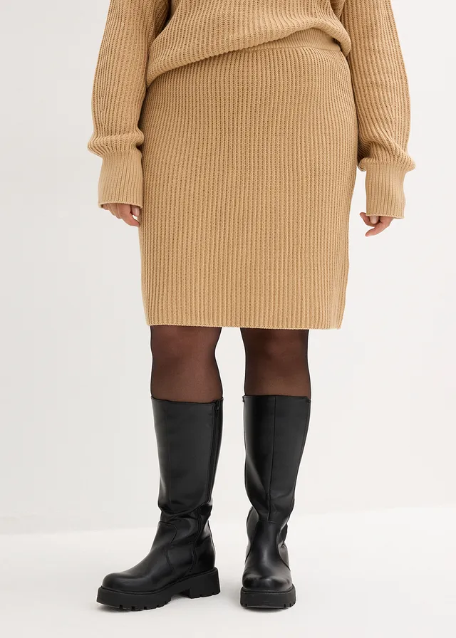 Jupe en maille 100% coton, Couleur: latte macchiato