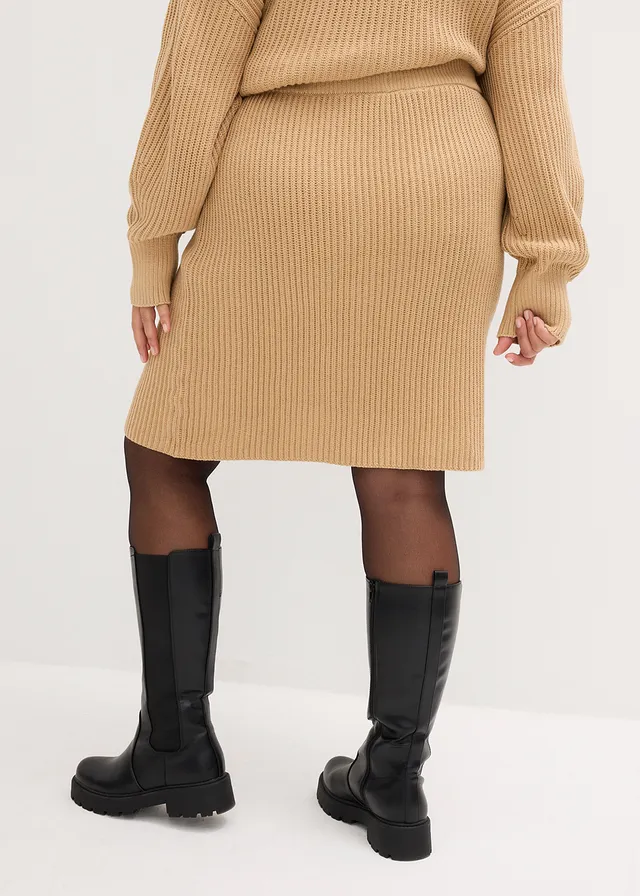 Jupe en maille 100% coton, Couleur: latte macchiato