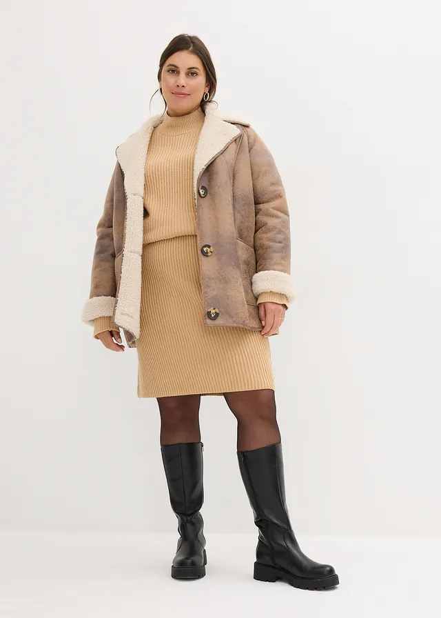 Jupe en maille 100% coton, Couleur: latte macchiato