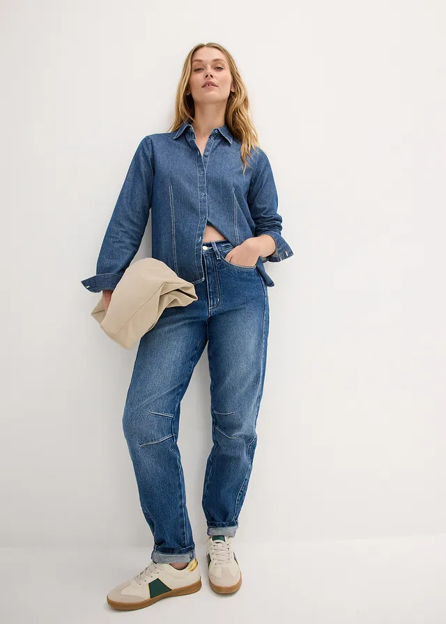 Mom jeans met high waist • blauw denim used • product-page.page-title-suffix