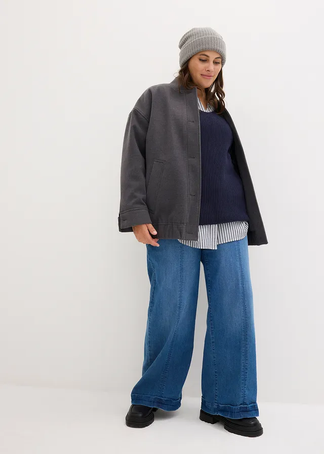 Pull côtelé 100% coton, Couleur: bleu foncé