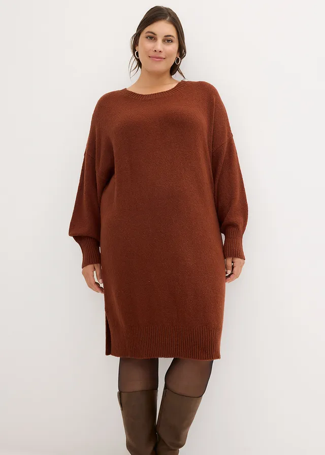 Robe oversize en maille, Couleur: marron acajou