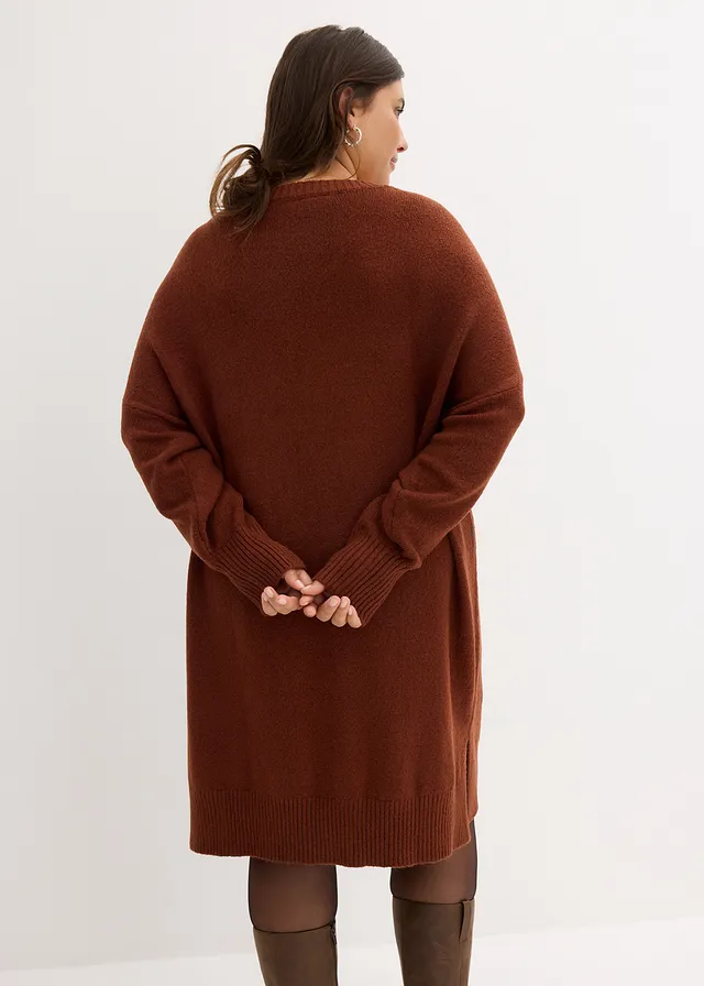 Robe oversize en maille, Couleur: marron acajou