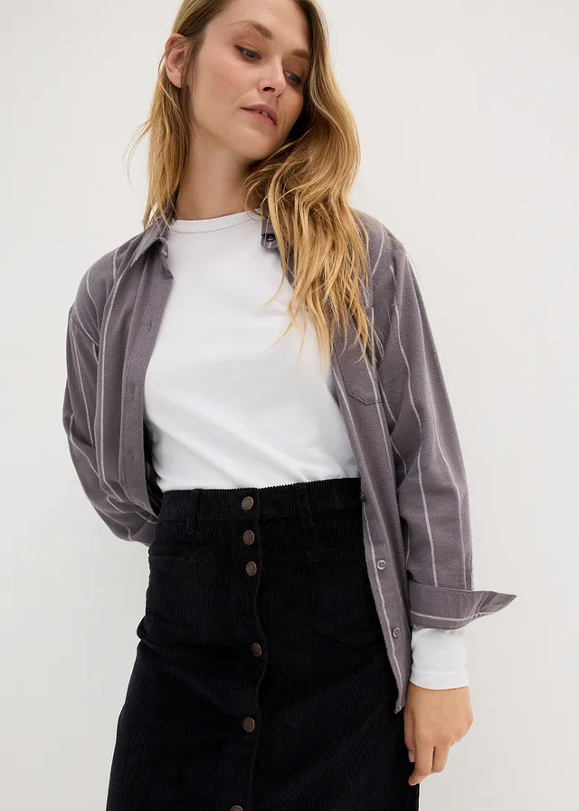 Stretch corduroy midi rok met knoopsluiting • zwart • product-page.page-title-suffix
