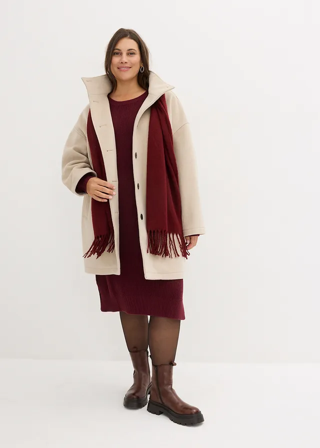 Robe oversize en maille côtelée, Couleur: prune foncé