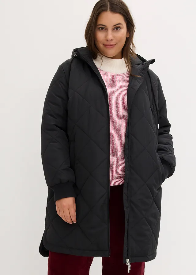 Manteau court à capuche, matelassé, Couleur: noir
