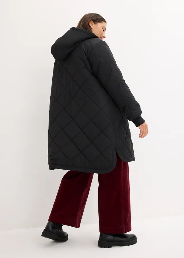 Manteau court à capuche, matelassé, Couleur: noir
