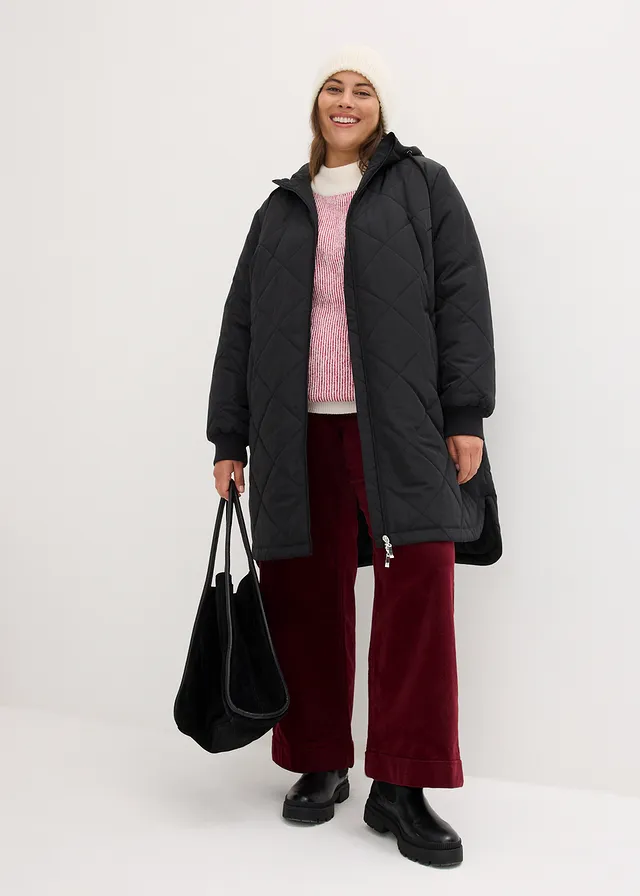 Manteau court à capuche, matelassé, Couleur: noir