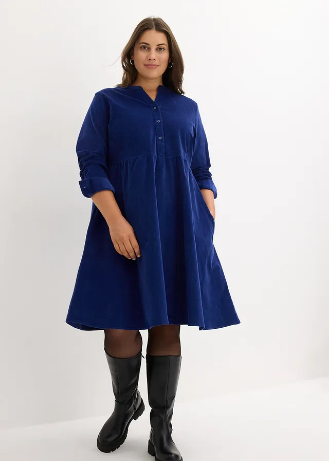 Robe en velours de coton côtelé, Couleur: bleu nuit