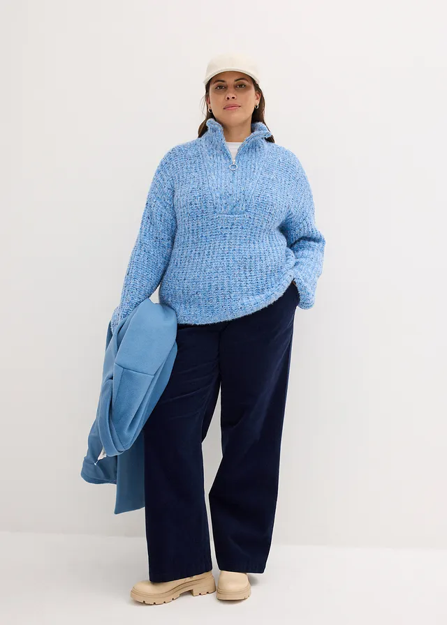 Schipperstrui met oversized schouders, Kleur: briljantblauw-wolwit-donkerblauw gemêleerd