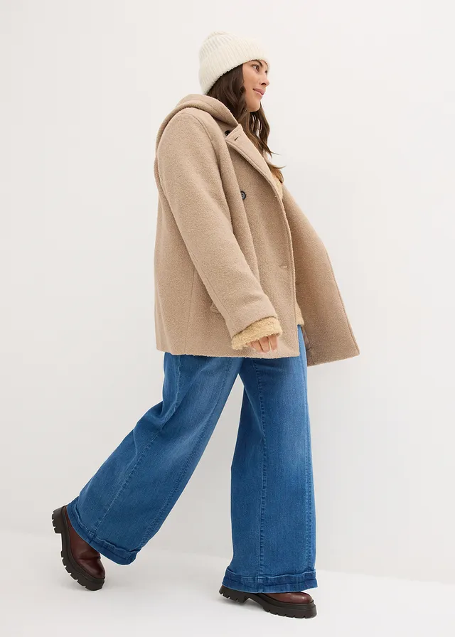 Caban en maille bouclette douce, Couleur: beige kaki
