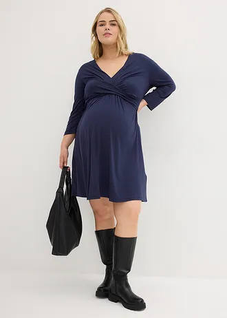 Robe de grossesse/allaitement en viscose extensible, Couleur: bleu foncé