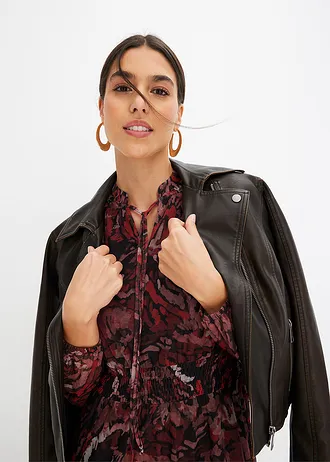 Robe midi en mesh • noir-rouge imprimé • Boutique bonprix