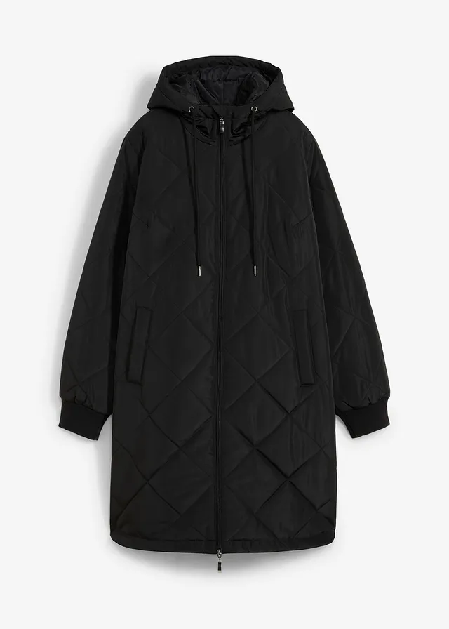 Korte coat met capuchon en stiksels
