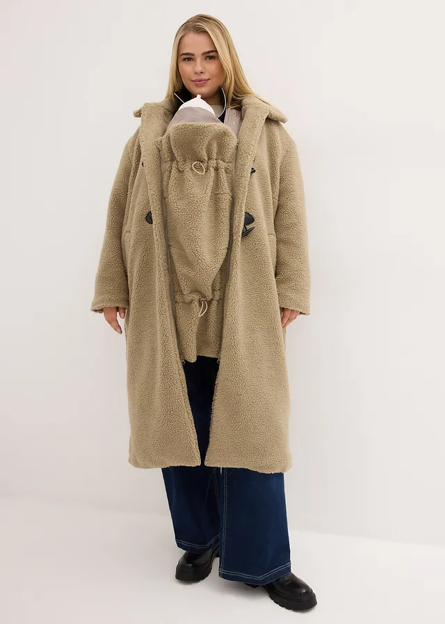 Manteau de grossesse en sherpa avec empiècement de portage, Couleur: new kaki