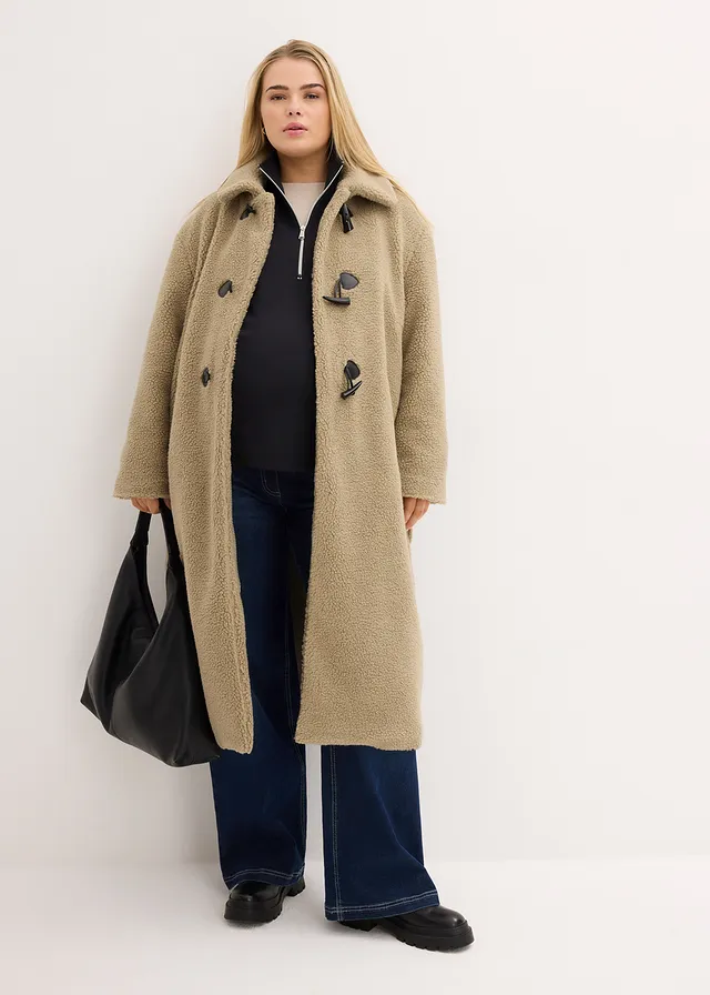 Manteau de grossesse en sherpa avec empiècement de portage, Couleur: new kaki