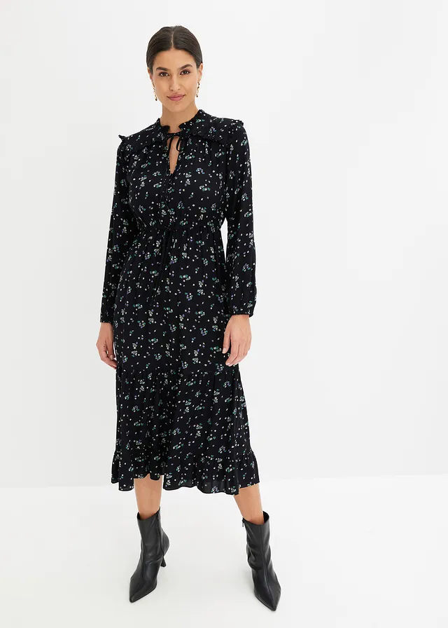 Robe midi 100% viscose • noir floral • product-page.page-title-suffix