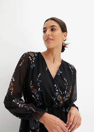 Síťované šaty • černá s květy • bonprix obchod