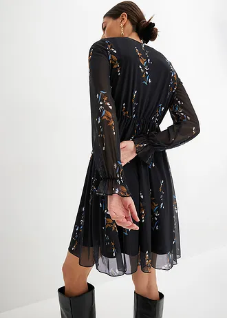 Síťované šaty • černá s květy • bonprix obchod