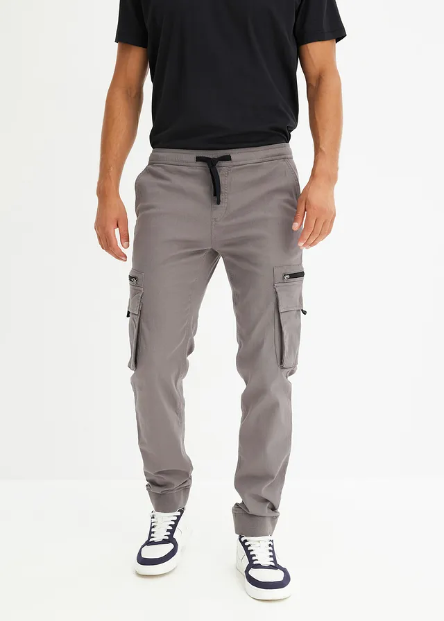 Stretch instapbroek met cargozakken, regular fit, Kleur: grijs-zwart