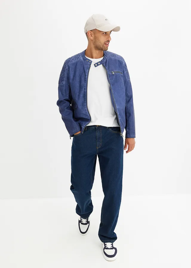 Műbőr dzseki sötétkék denim