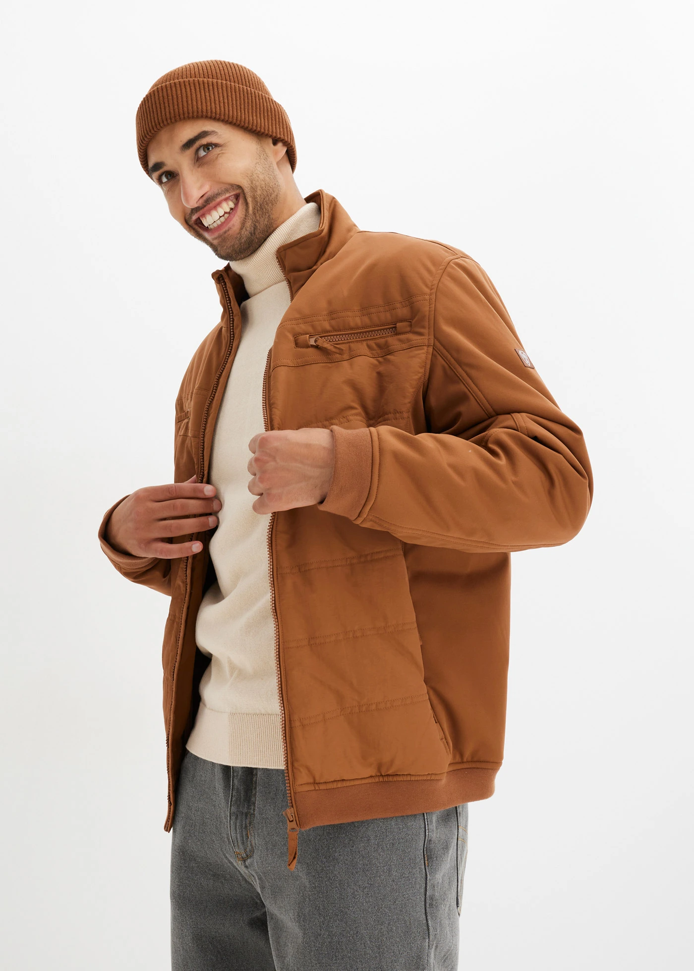 Gewatteerde sofshell bomber • bruin • bonprix online shop