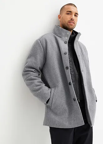 Veste d’hiver aspect laine avec empiècement coupe-vent • gris foncé chiné • Boutique bonprix