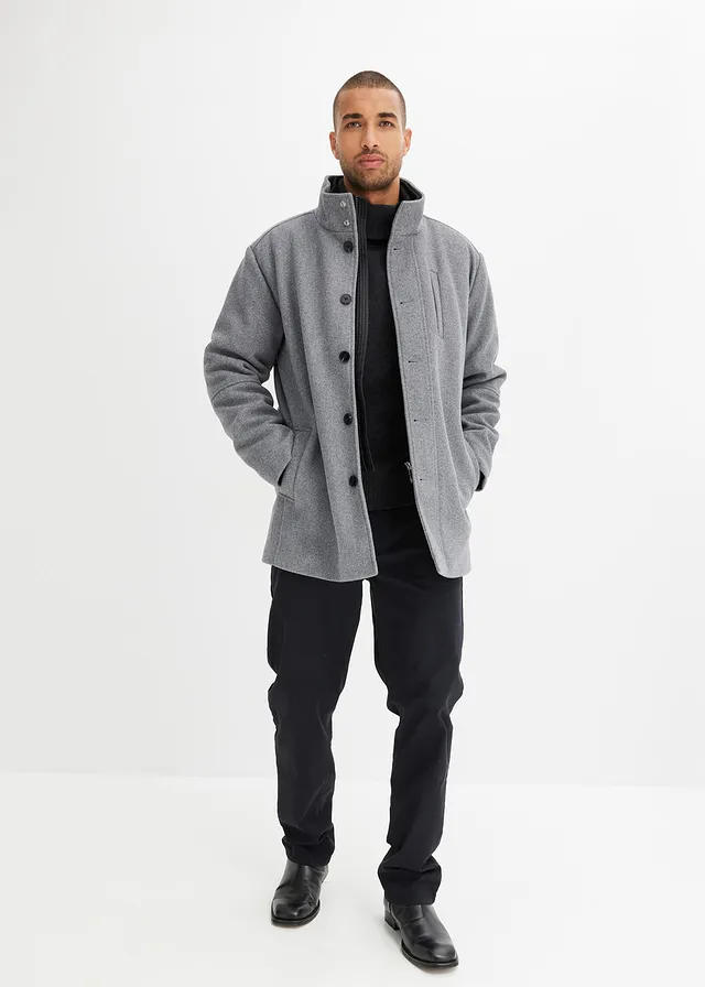 Veste d’hiver aspect laine avec empiècement coupe-vent, Couleur: gris foncé chiné