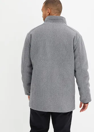 Winterjas met windvanger in wollen look • donkergrijs gemêleerd • bonprix online shop