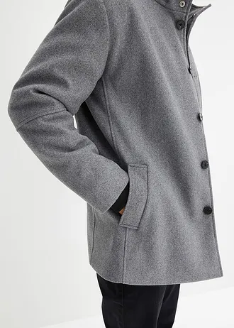 Winterjas met windvanger in wollen look • donkergrijs gemêleerd • bonprix online shop