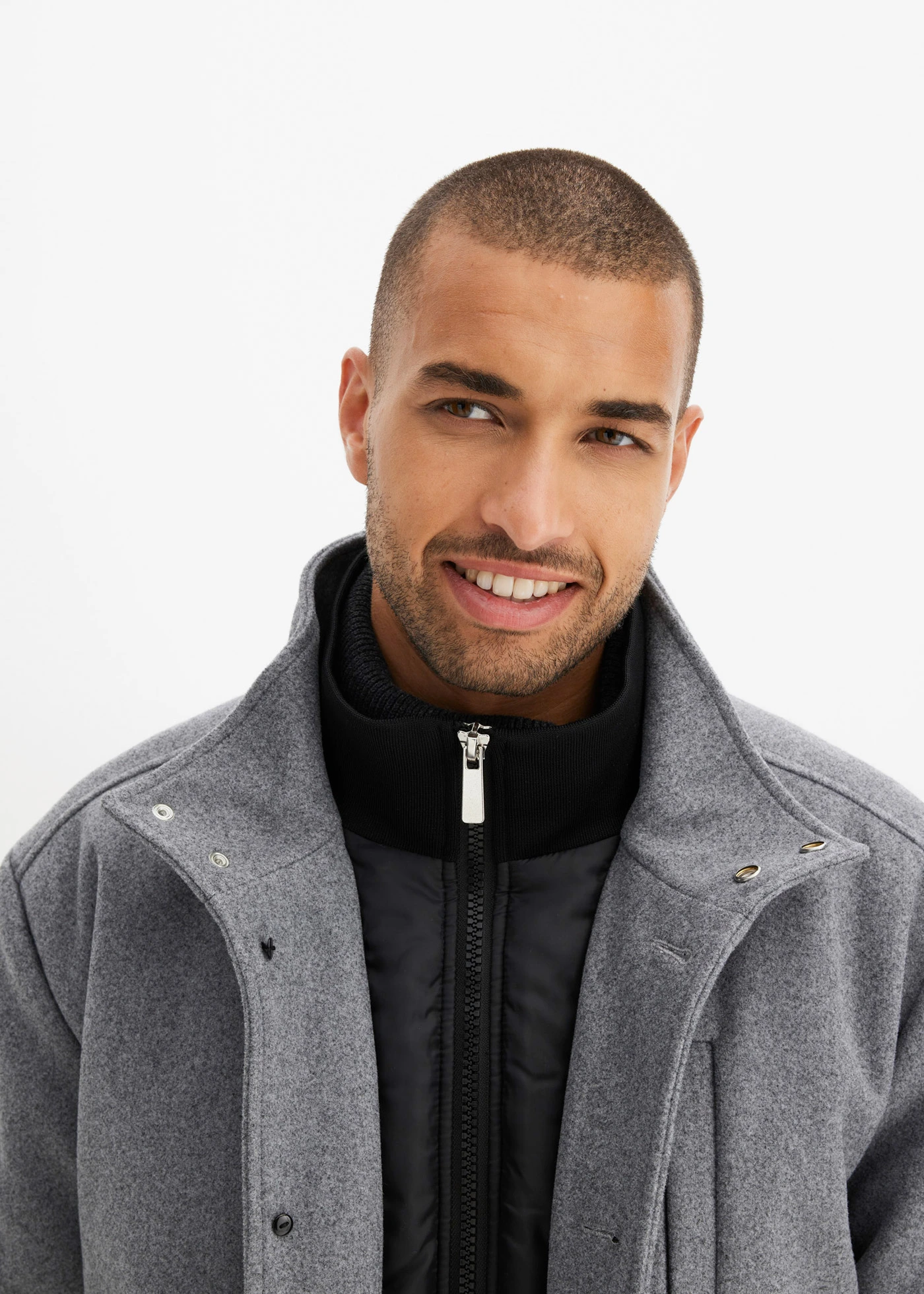 Veste d’hiver aspect laine avec empiècement coupe-vent • gris foncé chiné • Boutique bonprix