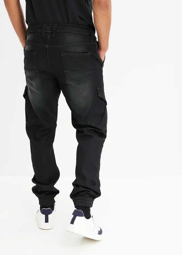 Jean jogger droit avec poches cargo, regular, Couleur: noir