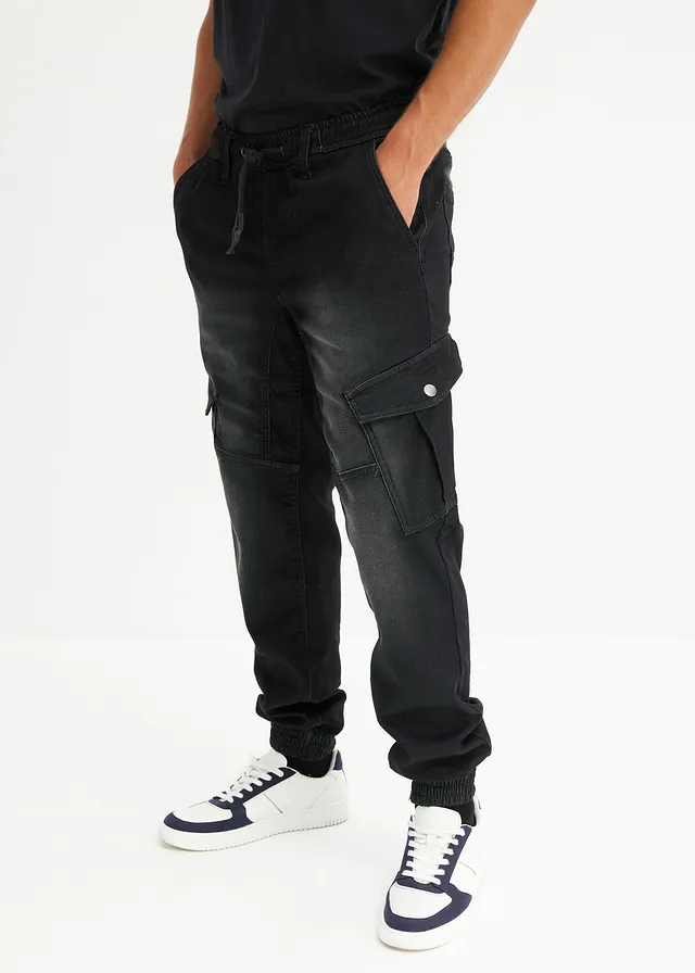 Jean jogger droit avec poches cargo, regular, Couleur: noir