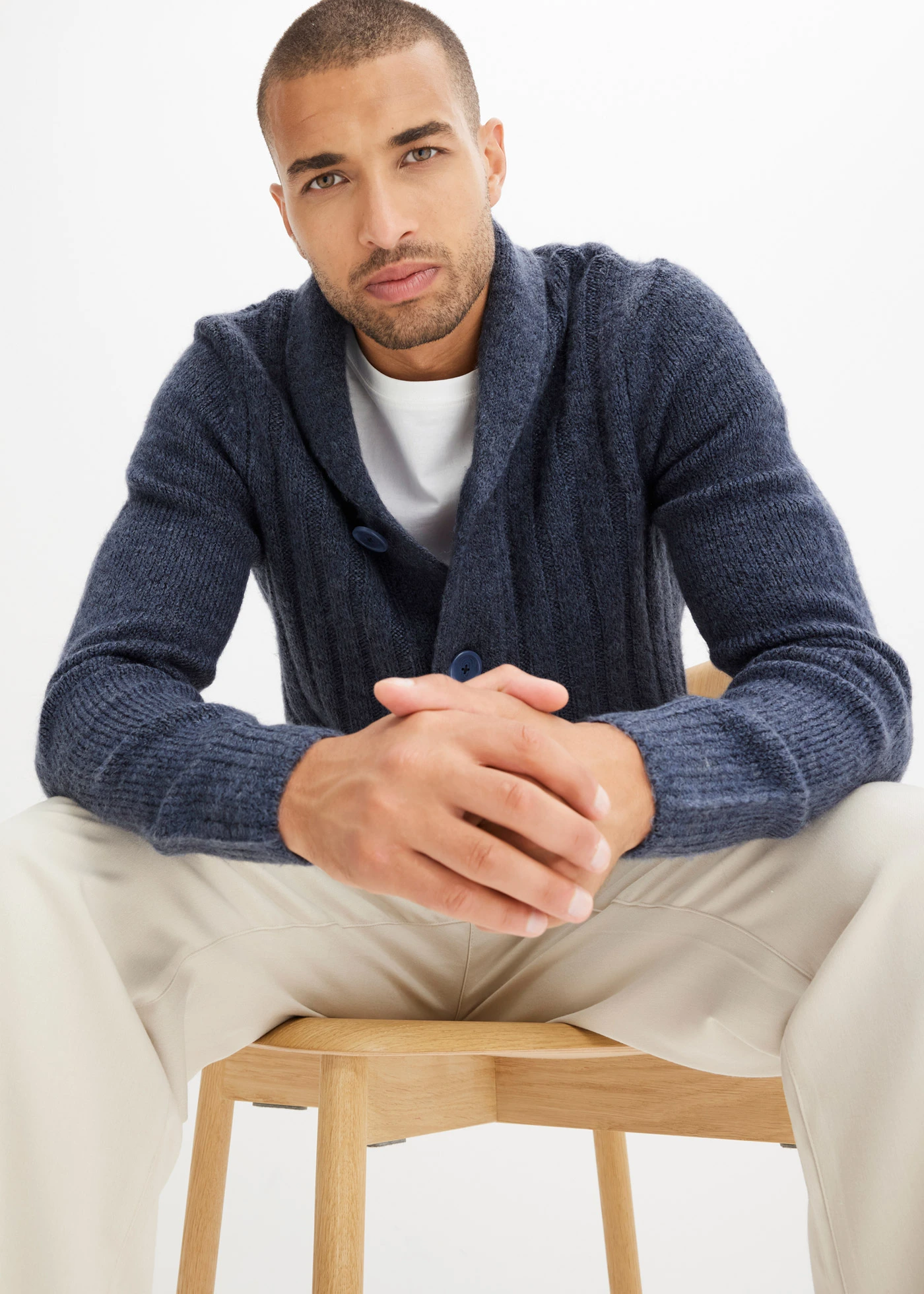 Pletený kabátek s žebrovaným vzorem • indigo melír • bonprix obchod