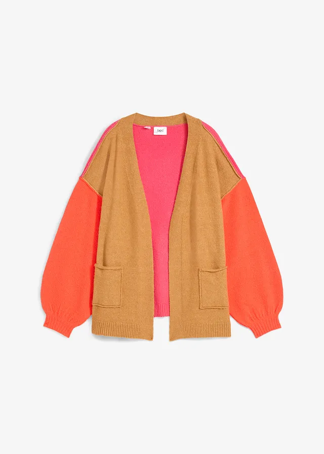 Gilet en maille oversize, motif color block, Couleur: beige crème-orange fluo-rose foncé