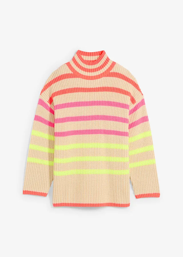 Pulover oversize cu dungi neon