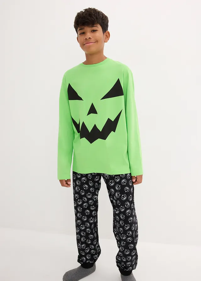 Kinderpyjama van biologisch katoen (2-dlg. set), Kleur: knalgroen-zwart met print