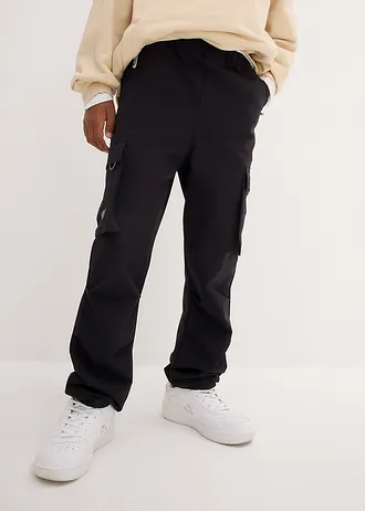 Pantalon cargo en softshell extensible et déperlant, taille réglable • noir-vert eucalyptus • Boutique bonprix