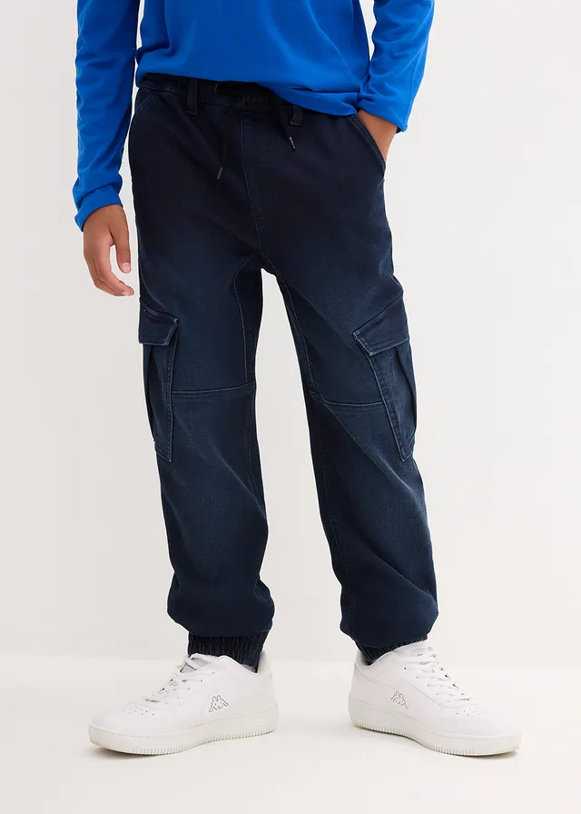Jongens jeans met cargozakken, regular fit, Kleur: donkerblauw denim