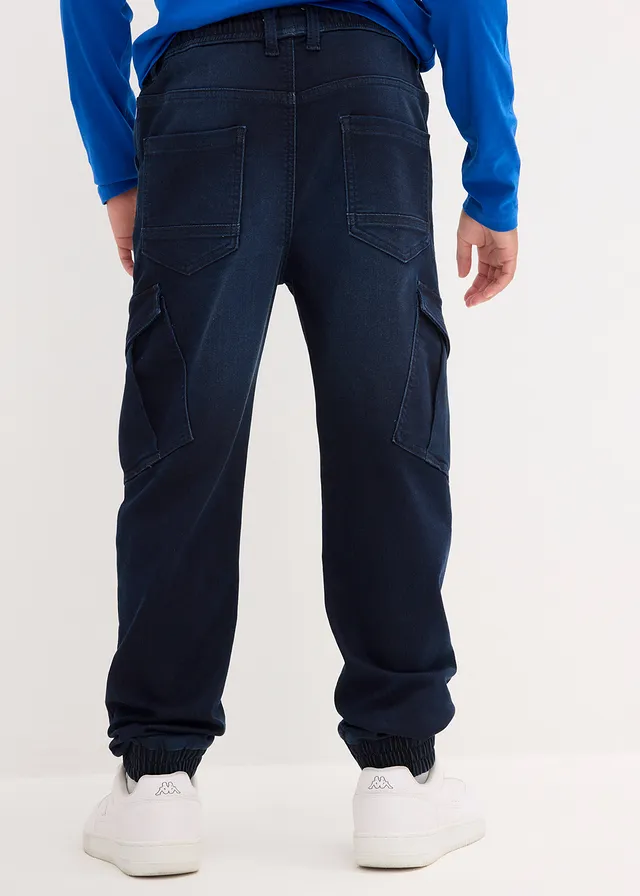 Jongens jeans met cargozakken, regular fit, Kleur: donkerblauw denim
