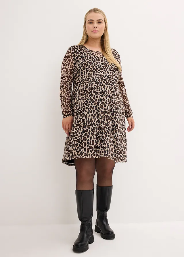 Robe 2en1 de grossesse et d'allaitement avec imprimé léopard, Couleur: marron foncé imprimé léopard